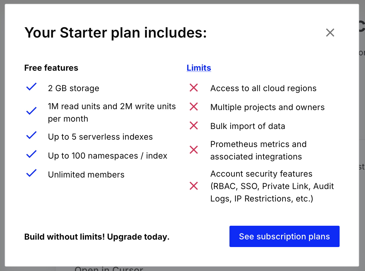 Pinecone Starter Tier in Jan 2026